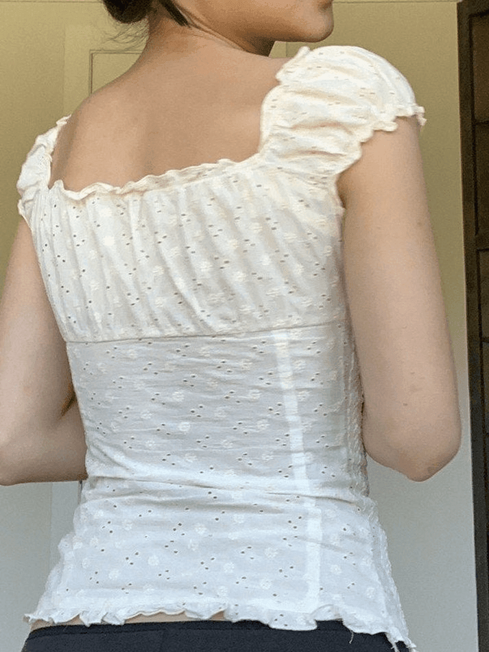 Button Down Broidered Lace Crop Blouse