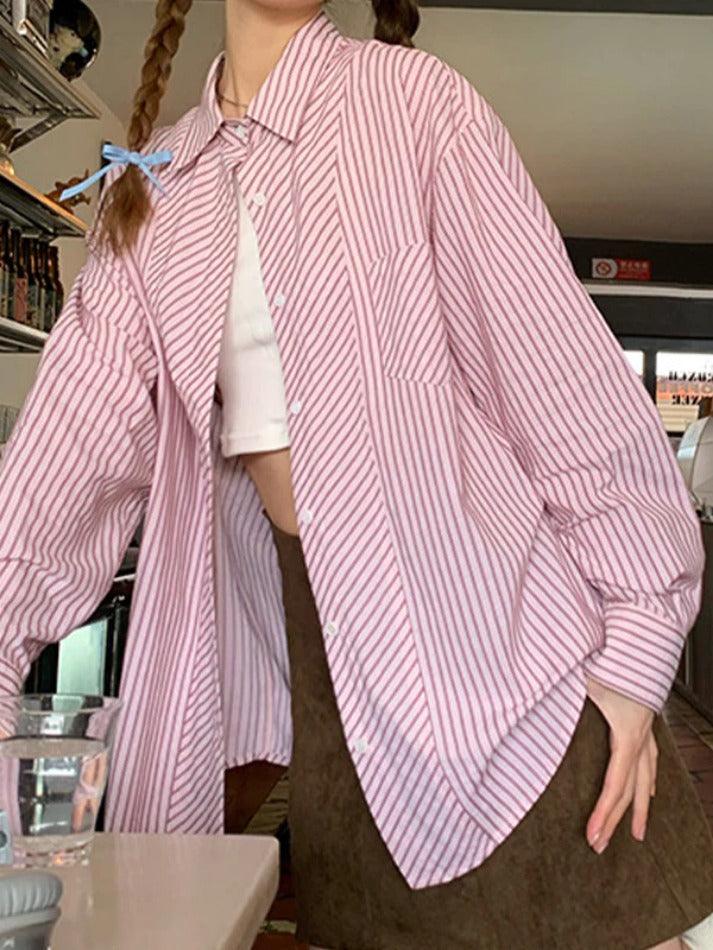 Casual Striped Print Long Sleeve Blouse