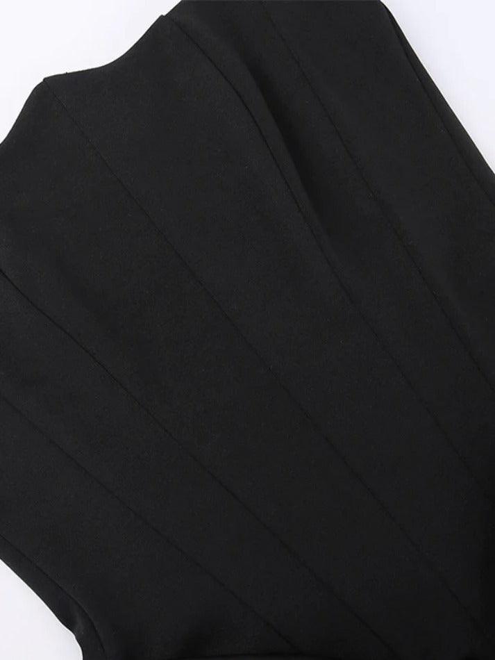 qgtao Satin Bandeau Splice Corset Ruched Maxi Dress