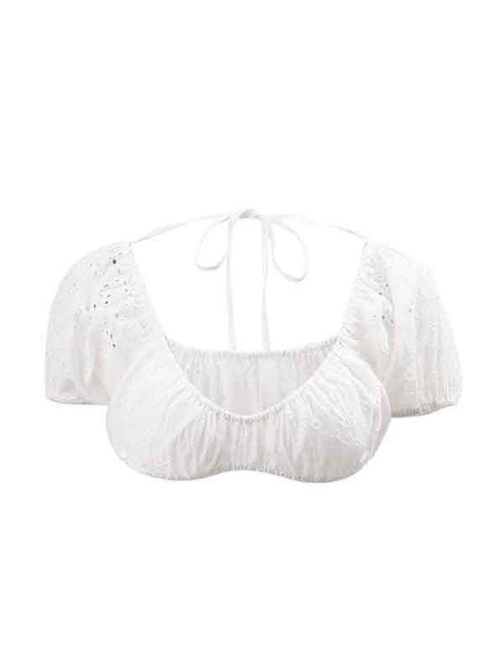 U Neck Open Back Cutout Short Sleeves Shirts