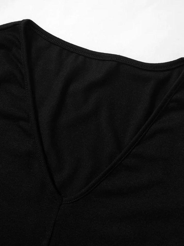 Solid V Neck Slit Trumpet Sleeve Long Sleeve Blouse