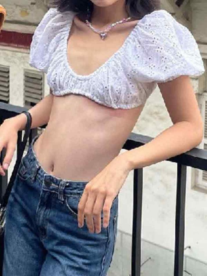 U Neck Open Back Cutout Short Sleeves Shirts