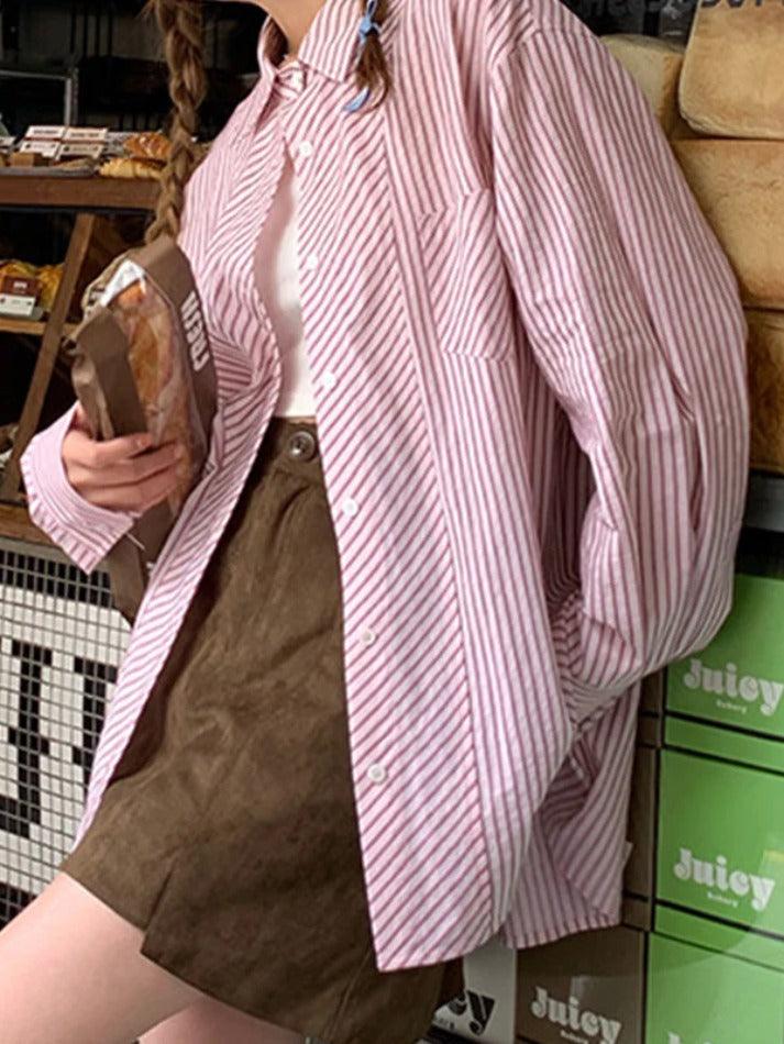 Casual Striped Print Long Sleeve Blouse