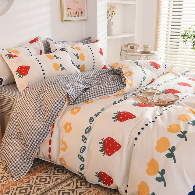 Yeknu Bedding Set Boy Girl Bed Sheet Quilt Cover Pillowcase Single Bed Double Bed Queen Bed Quilt Cover Washed Cotton Bedclothes