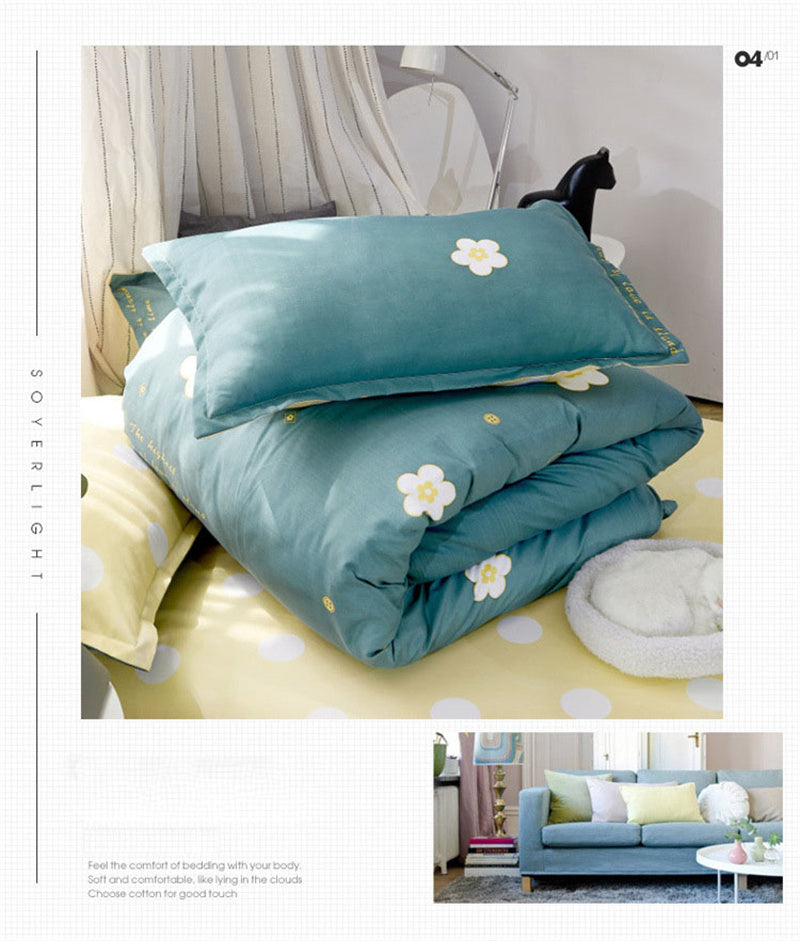 Yeknu Floral Printed Home Queen Bedding Set Soft Fresh Comfortable Duvet Cover Set with Sheets Quilt Covers Pillow Cases 3-4 Pcs Sets