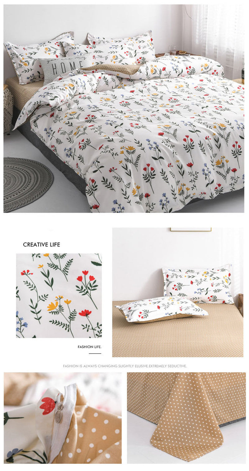 Yeknu Floral Printed Home Queen Bedding Set Soft Fresh Comfortable Duvet Cover Set with Sheets Quilt Covers Pillow Cases 3-4 Pcs Sets