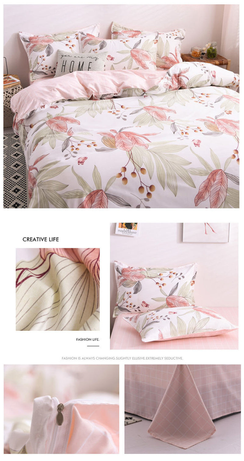 Yeknu Floral Printed Home Queen Bedding Set Soft Fresh Comfortable Duvet Cover Set with Sheets Quilt Covers Pillow Cases 3-4 Pcs Sets