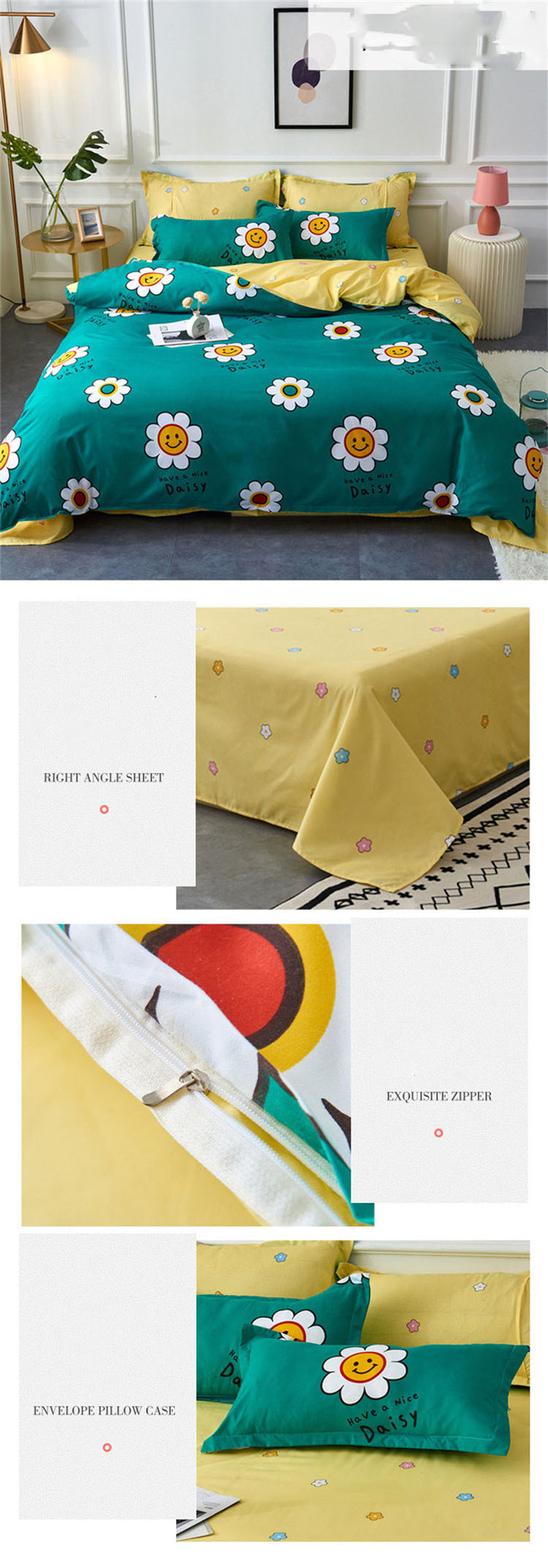 Yeknu Floral Printed Home Queen Bedding Set Soft Fresh Comfortable Duvet Cover Set with Sheets Quilt Covers Pillow Cases 3-4 Pcs Sets