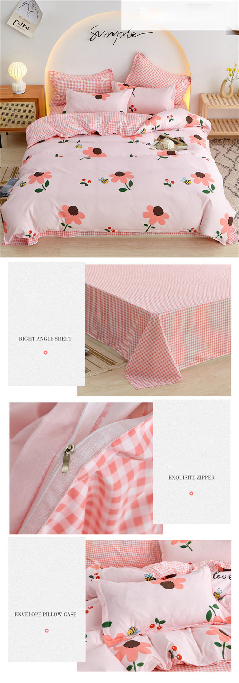 Yeknu Floral Printed Home Queen Bedding Set Soft Fresh Comfortable Duvet Cover Set with Sheets Quilt Covers Pillow Cases 3-4 Pcs Sets