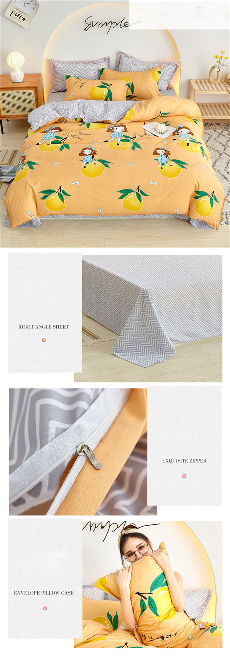 Yeknu Floral Printed Home Queen Bedding Set Soft Fresh Comfortable Duvet Cover Set with Sheets Quilt Covers Pillow Cases 3-4 Pcs Sets