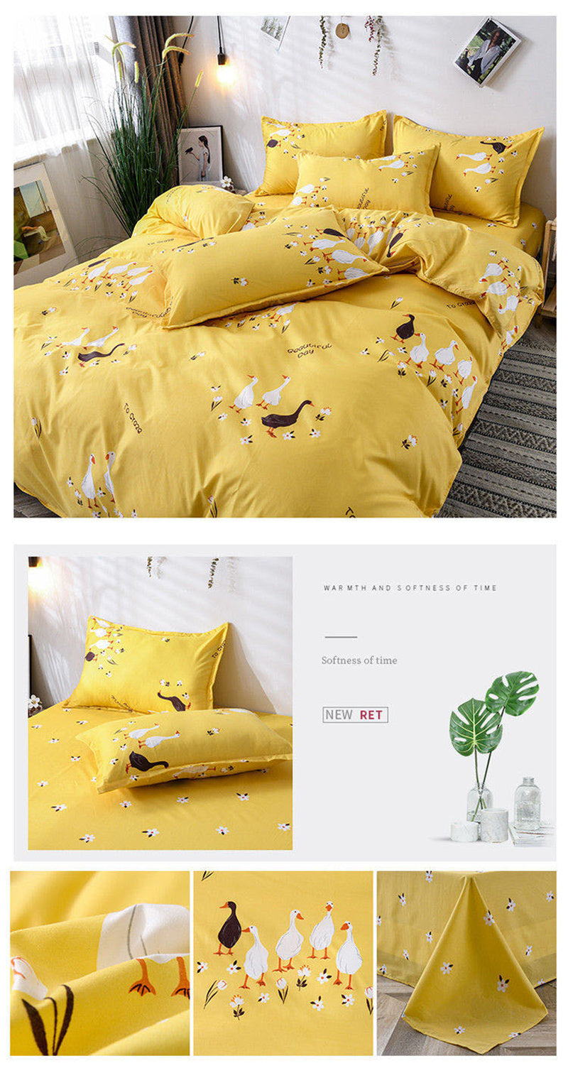 Yeknu Floral Printed Home Queen Bedding Set Soft Fresh Comfortable Duvet Cover Set with Sheets Quilt Covers Pillow Cases 3-4 Pcs Sets