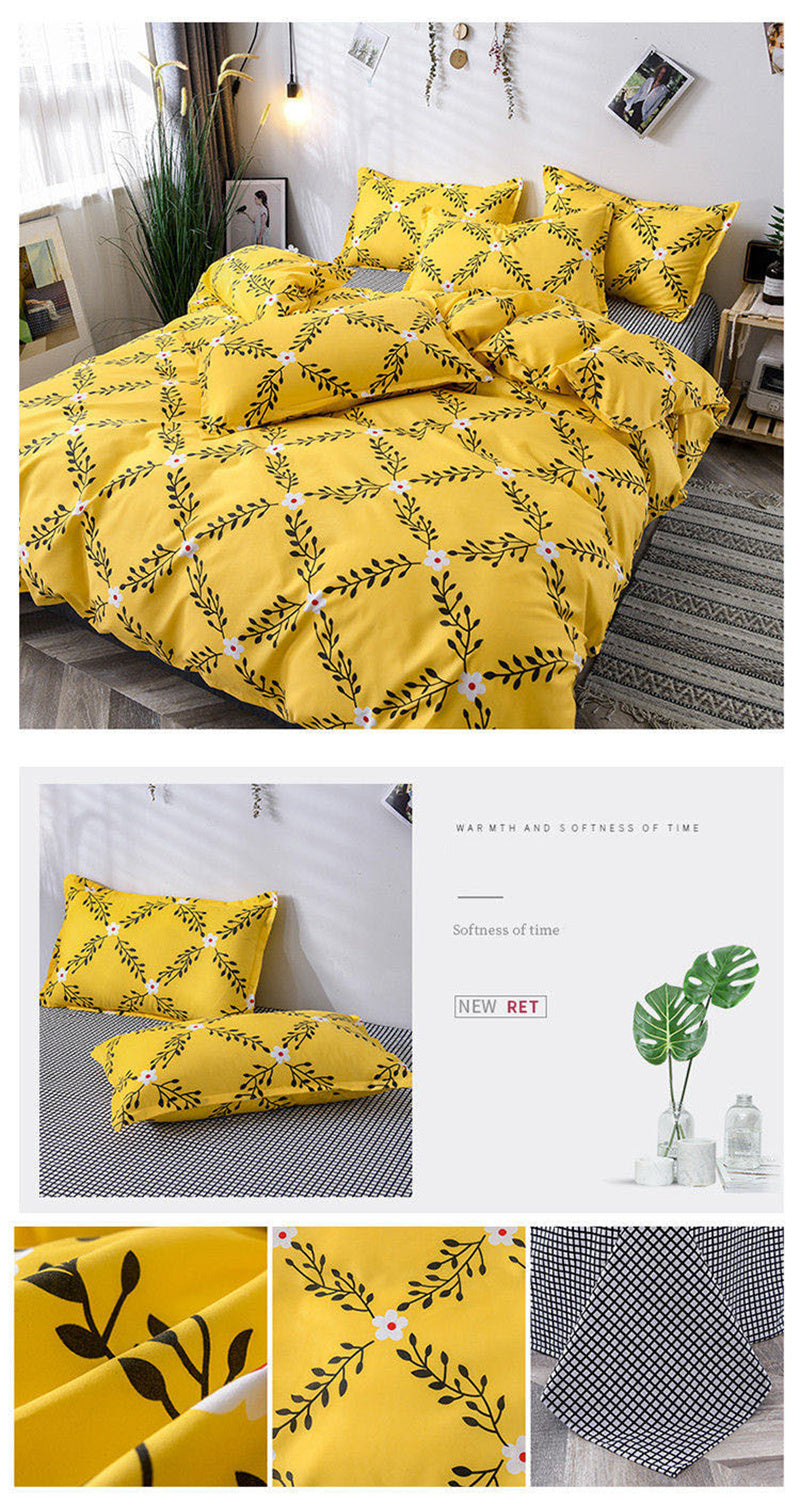 Yeknu Floral Printed Home Queen Bedding Set Soft Fresh Comfortable Duvet Cover Set with Sheets Quilt Covers Pillow Cases 3-4 Pcs Sets