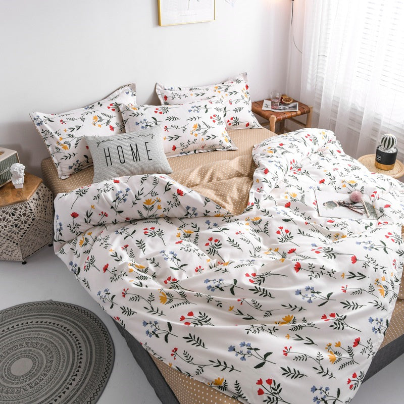 Yeknu Floral Printed Home Queen Bedding Set Soft Fresh Comfortable Duvet Cover Set with Sheets Quilt Covers Pillow Cases 3-4 Pcs Sets