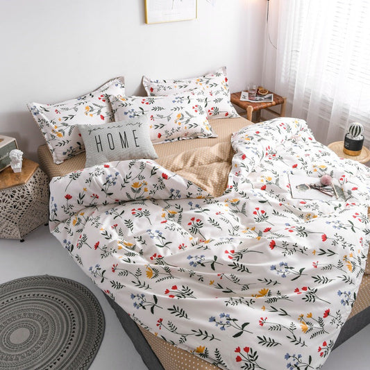 Yeknu Floral Printed Home Queen Bedding Set Soft Fresh Comfortable Duvet Cover Set with Sheets Quilt Covers Pillow Cases 3-4 Pcs Sets