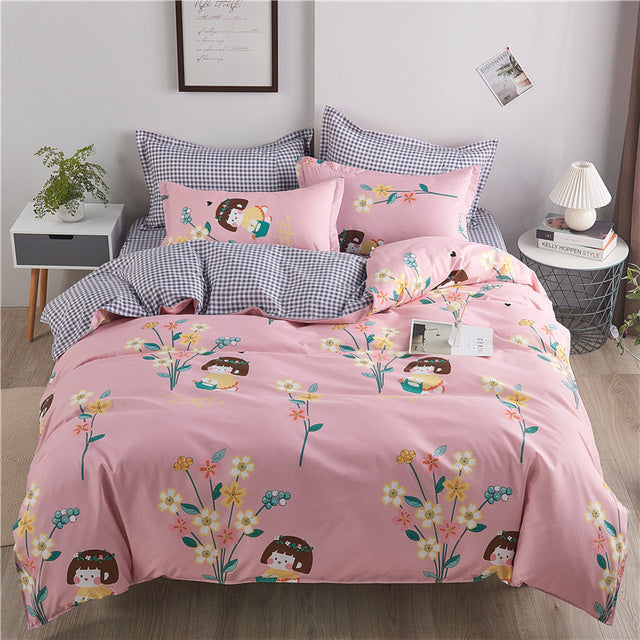 Yeknu Floral Printed Home Queen Bedding Set Soft Fresh Comfortable Duvet Cover Set with Sheets Quilt Covers Pillow Cases 3-4 Pcs Sets