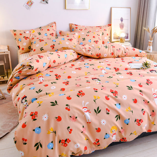 Yeknu Floral Printed Home Queen Bedding Set Soft Fresh Comfortable Duvet Cover Set with Sheets Quilt Covers Pillow Cases 3-4 Pcs Sets