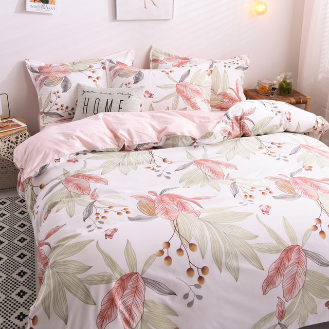 Yeknu Floral Printed Home Queen Bedding Set Soft Fresh Comfortable Duvet Cover Set with Sheets Quilt Covers Pillow Cases 3-4 Pcs Sets