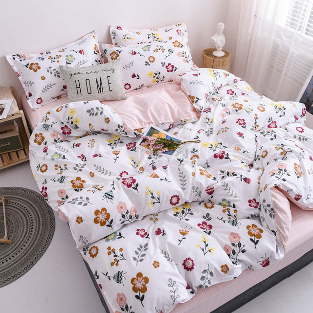Yeknu Floral Printed Home Queen Bedding Set Soft Fresh Comfortable Duvet Cover Set with Sheets Quilt Covers Pillow Cases 3-4 Pcs Sets