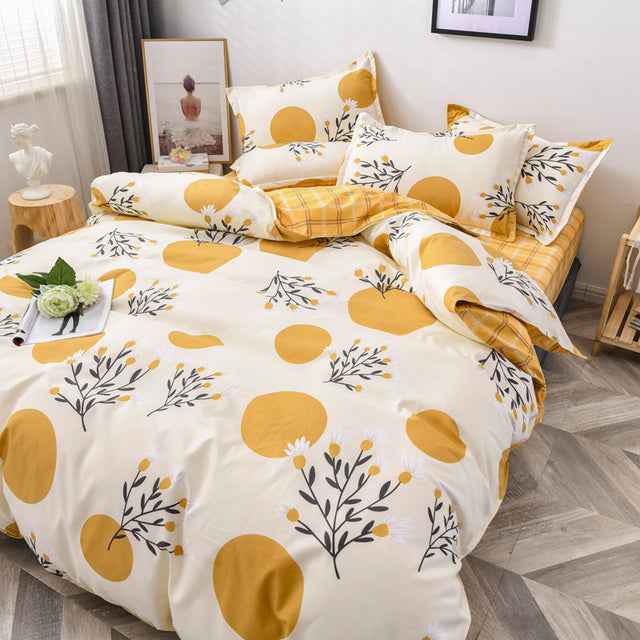 Yeknu Floral Printed Home Queen Bedding Set Soft Fresh Comfortable Duvet Cover Set with Sheets Quilt Covers Pillow Cases 3-4 Pcs Sets