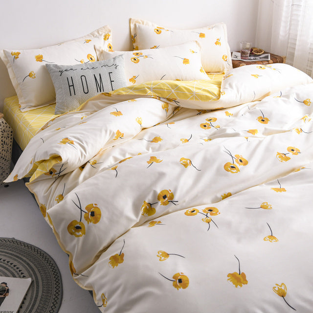 Yeknu Floral Printed Home Queen Bedding Set Soft Fresh Comfortable Duvet Cover Set with Sheets Quilt Covers Pillow Cases 3-4 Pcs Sets