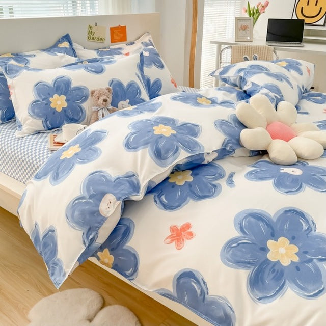 Yeknu Floral Printed Home Queen Bedding Set Soft Fresh Comfortable Duvet Cover Set with Sheets Quilt Covers Pillow Cases 3-4 Pcs Sets