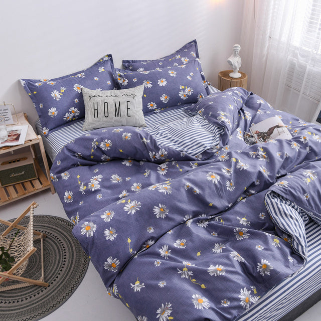 Yeknu Floral Printed Home Queen Bedding Set Soft Fresh Comfortable Duvet Cover Set with Sheets Quilt Covers Pillow Cases 3-4 Pcs Sets