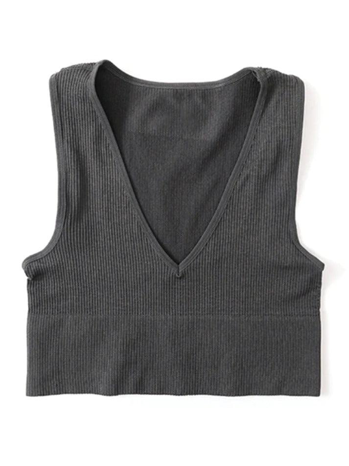 Solid V Neck Cropped Tank Top