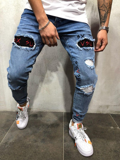 2025 2025 men's jeans new ripped embroidered men's trousers New special for Popularan station men's trousers