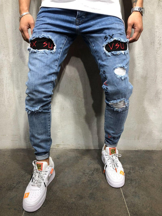 2025 2025 men's jeans new ripped embroidered men's trousers New special for Popularan station men's trousers
