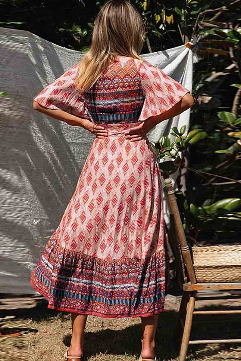 qgtao Bohemian Printed Midi Dress(3 colors)