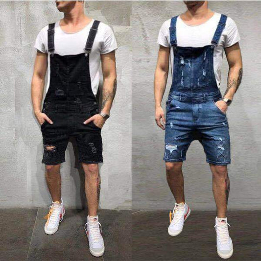 2025 2025 new denim overalls, ripped slim men's shorts, New exclusive for Popularan stations, new men's work pants