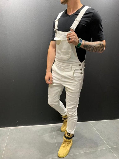 2025 2025 new tie-dyed denim overalls slim-fitting and thin men's trousers New Popularan station solid color jeans men