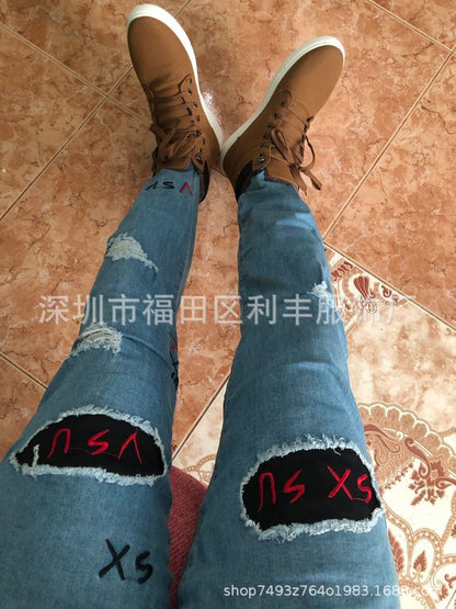 2025 2025 men's jeans new ripped embroidered men's trousers New special for Popularan station men's trousers