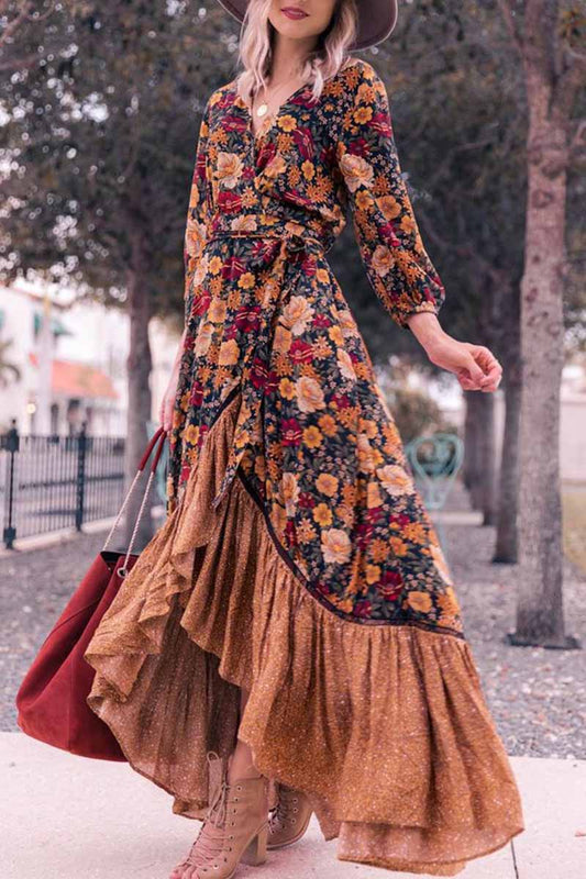 qgtao Long Sleeve Print Retro Long Maxi Dress