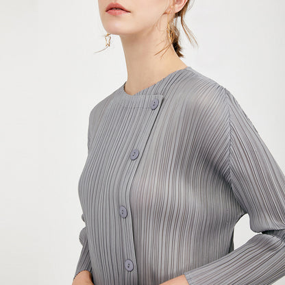 2025 Spring Miyake Clothing New Simple Button Medium and Long Basic Dress Fashion Women's Clothing Split Design