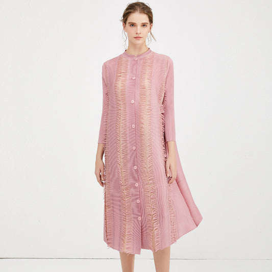 New women's clothing simple stand-up collar single-breasted fashionable and elegant dress slim-fitting and thin pleated women's pleated skirt clothing