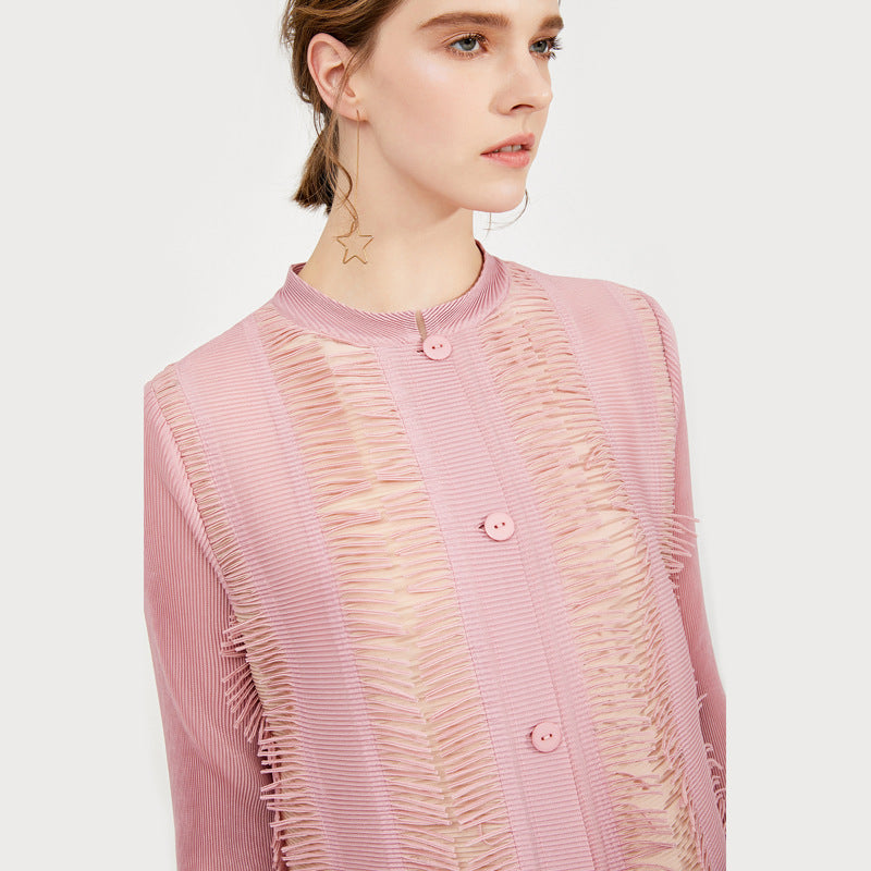 New women's clothing simple stand-up collar single-breasted fashionable and elegant dress slim-fitting and thin pleated women's pleated skirt clothing