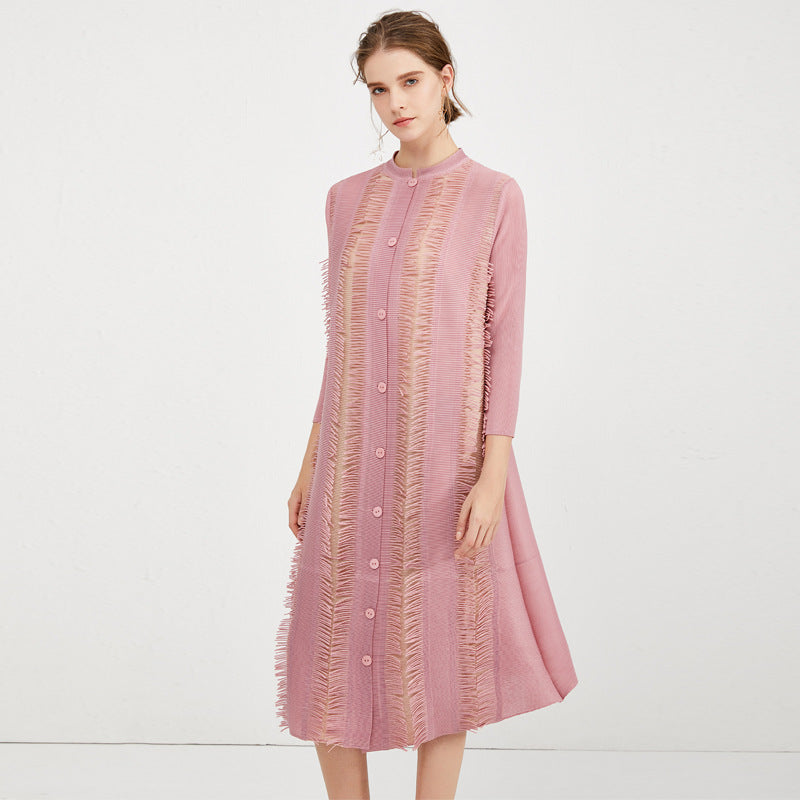 New women's clothing simple stand-up collar single-breasted fashionable and elegant dress slim-fitting and thin pleated women's pleated skirt clothing