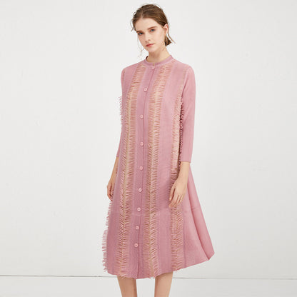 New women's clothing simple stand-up collar single-breasted fashionable and elegant dress slim-fitting and thin pleated women's pleated skirt clothing