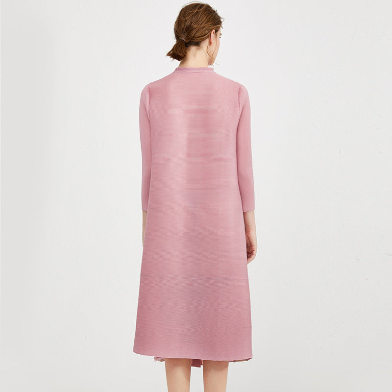 New women's clothing simple stand-up collar single-breasted fashionable and elegant dress slim-fitting and thin pleated women's pleated skirt clothing