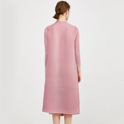 New women's clothing simple stand-up collar single-breasted fashionable and elegant dress slim-fitting and thin pleated women's pleated skirt clothing