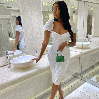 2025  women's clothing autumn New hot-selling sexy chest retro style temptation solid color bubble backless tight dress