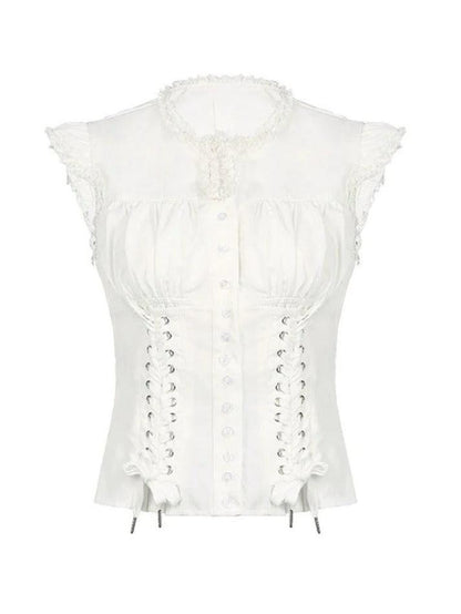 Strap Slim Short Sleeve Blouse