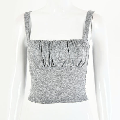 2025  pure desire style sexy chest pleated top  summer and autumn new product solid color splicing backless sleeveless small suspender