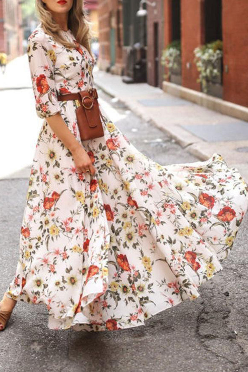 Fashion Elegant Print Patchwork O Neck A Line Dresses