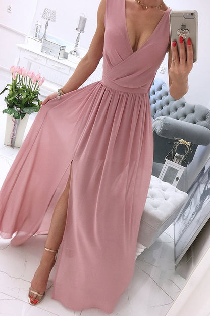 Fashion Street Solid Patchwork V Neck A Line Dresses(5 Colors)