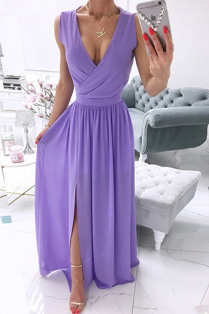 Fashion Street Solid Patchwork V Neck A Line Dresses(5 Colors)