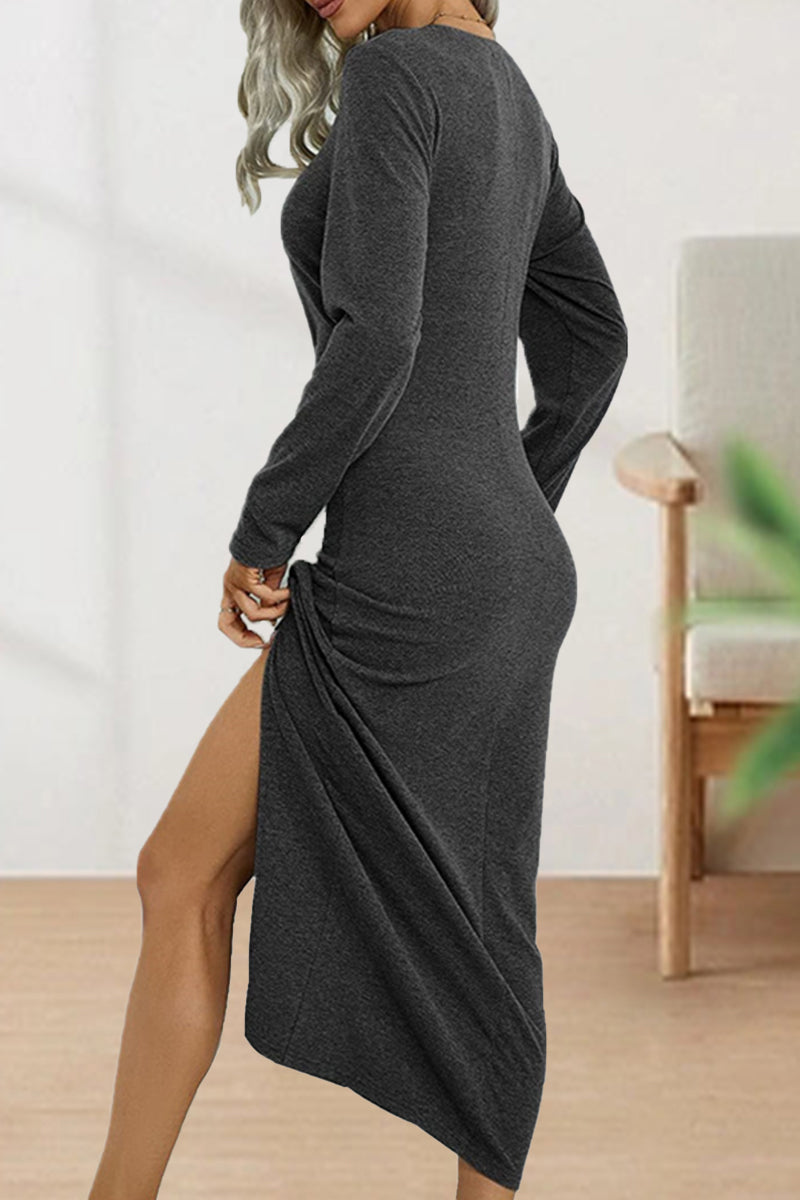 Sweet Elegant Solid Fold O Neck Sheath Dresses(6 Colors)