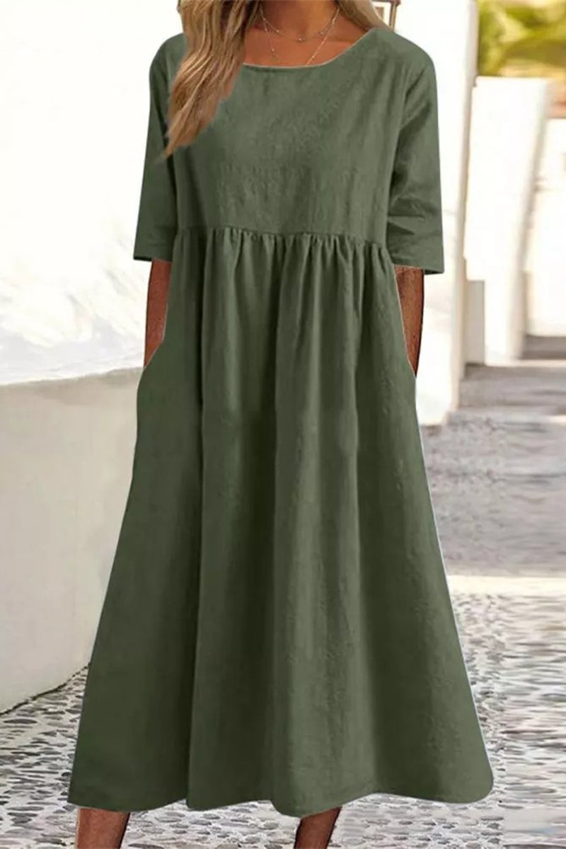 Casual Simplicity Solid Pocket O Neck A Line Dresses(7 Colors)