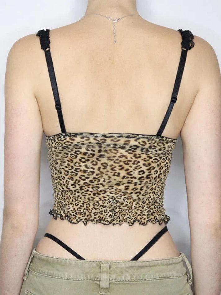 Leopard Print Bow Lace Splice Cami Top